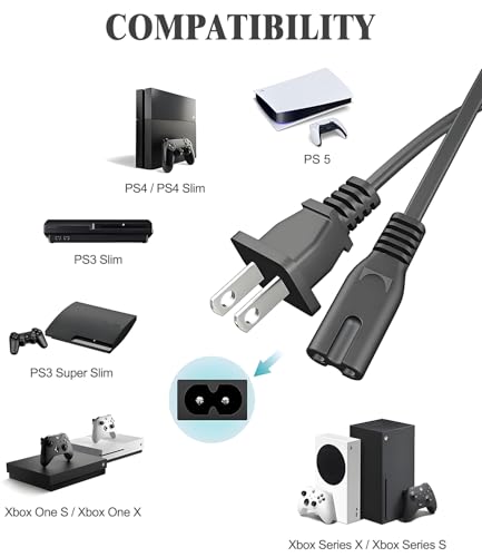 Image of AC Power Cord for Xbox One X /S, Xbox Series S /X, PS5 /PS4 /PS3 Slim Power Cable Replacement 3 Feet