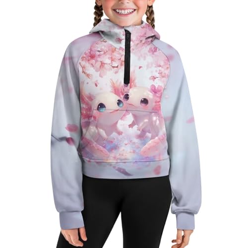 WELLFLYHOM Girls Fashion Sweatshirt 5-14T 1/2 Zip Up Collar Hoodies Raglan Long Sleeve Sweater Shirt Cropped Tops