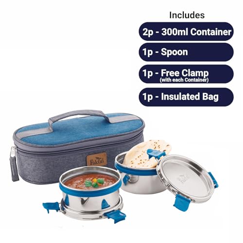 Image of PDDFALCON Stainless Steel EcoNxt Lunch Box Set of 2 containers with Insulated Bag, BIS Certified, Food Grade, BPA Free, Jindal Seal & Made in India. (Navy Blue - 600ml)