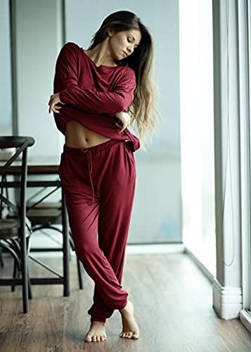 Image of PRETTYGARDEN Women's Two Piece Outfit Long Sleeve Crewneck Pullover Tops And Long Pants Tracksuit | Long Sleeve Shirts, Jogger Pants Pockets, Matching Track Suits, Fall Spring Comfy Clothes for Casual Outing, Cruise, Airport