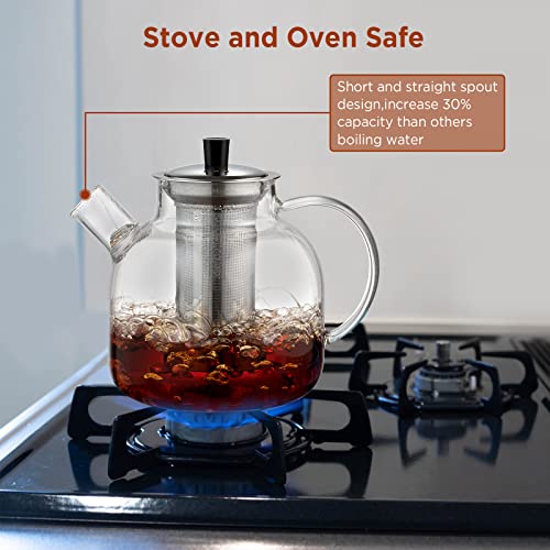 1500Ml(52Oz) Glass Teapot With Removable Infuser, Ehugos Stovetop Safe Large Tea Pot, Blooming And Loose Leaf Hand Crafted Kettle For Women And Adult With Stainless Infuser #TOP4