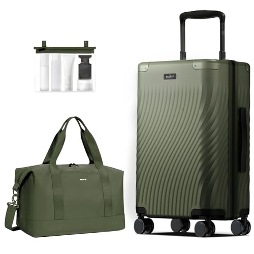 ECOHUB Hardside Expandable Carry On Luggage, 20" Rolling Luggage 22x14x9 Airline Approved with Spinner Wheels & TSA Lock, Lightweight Small Hardshell Travel Suitcase Valises, 20inch Carry-on Green by ECOHUB - Used condition - US$82.36