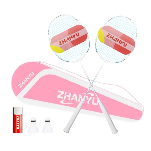 Badminton SchläGer Profi，Badminton SchläGer,Professionelle Ausbildung Unterhaltung Federball Set Mit 82 Gramm Kohlefaser,Bestehend Aus 2 Raketten,2BäLlen Und 1 Tasche(021bai)