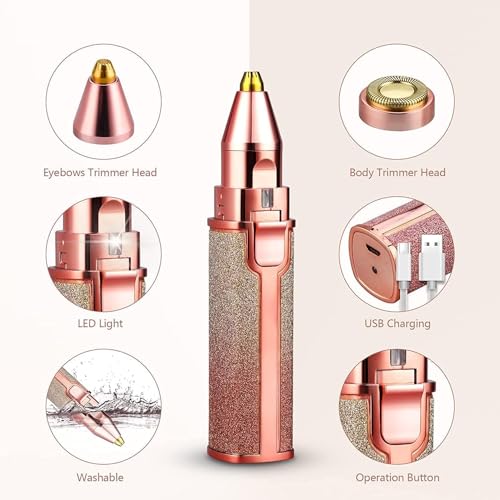 Image of 2-In-1 Rechargeable Eyebrow Trimmer, Epilator For Women, Facial Hair Removal Machine For Women,Face, Lips, Nose Hair Remover Trimmer With Light(Rainbow Color), Multicolour