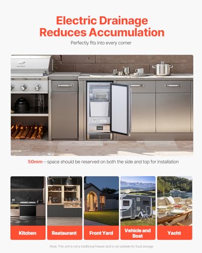 Image of VEVOR Under Counter Ice Maker Machine, 50 Lbs /Day Built in Undercounter Ice Maker with Reversible Door, Stainless Steel, Freestanding Ice Make for Restaurant, Outdoor Kitchen, Terrace, Pool