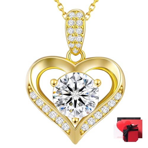 KRKC Moissanite Heart Necklace for Women, 1-3 Carat Lab Created Diamond Pendant, 14K/White Golden Plated S925 Sterling Silver Chains, Valentines Day Christmas Birthday Gifts for Her Wife Ann