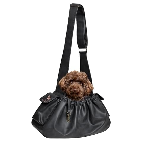 Noah & Paw Dog Sling Carrier for Small Dogs 5-18lb, Dog Sling for Small Dogs and Cats, Dog Carrier with Adjustable Padded Strap, Vegan Leather Lined with Fur, Double Safety Feature, Machine Washable Cover