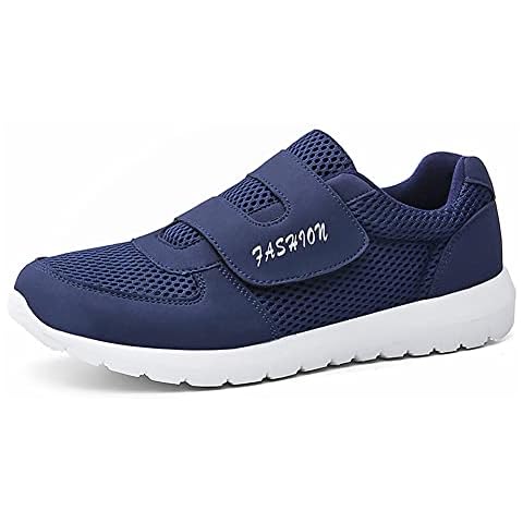 ERLINGO Casual Comfort Walking Shoes, Flats Non-Slip Sneakers Elderly Safety Widening Walking Shoes Light Weight Strap Comfort Sneakers for Men Women Blue Cover