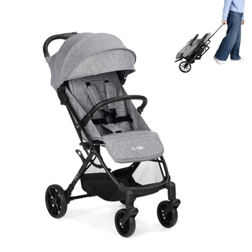 Nurse Hit Silla de Paseo Ligera hasta 22 kg, Plegado Compacto con Una Mano, Asa de Transporte, Respaldo Reclinado, Capota Extensible, Gris