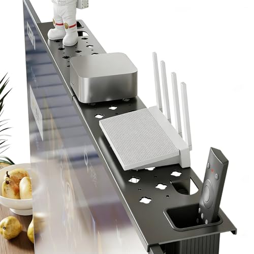 QIUNI スチール製 テレビ上部シェルフ 2 個セット 収納ボックス付き 穴あけ不要 Apple TV/サウンドバー/ルーター置き台