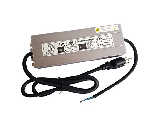 lenoup 200w Waterproof Power Supply Transformer,110-130v AC to 12v DC Output 16.7a Power Supply Adapter with 3 feet Cable for Outdoor Use