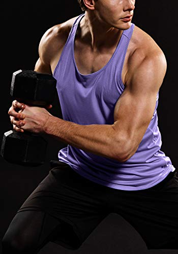 Tsla Men's Dry Fit Y-Back Muscle Workout Tank Tops, Athletic Training Gym Tank Top, Sleeveless Bodybuilding Shirts, Cube-Dry 3Pack Red/Violet/Neon Green, Large #TOP4