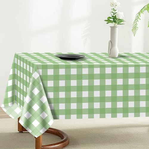 Hegbolke Lot de 4 nappes à carreaux rectangulaires imperméables pour pique-nique, fête d'anniversaire, vacances, extérieur - Vert clair et blanc - 220 x 130 cm – vue 4