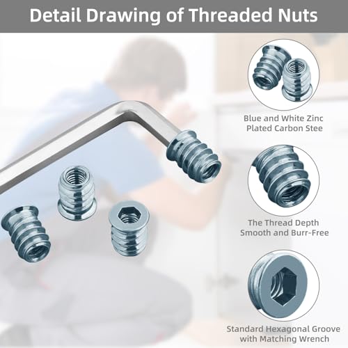 40 Stück Einschraubmutter M6, Gewindeeinsatz Holz Mit Sechskantschlüssel, Zink Legierung Einschlagmuttern 15mm, Einschraubmuffen, Rampamuffe Für Holzmöbel, Gewinde Reparatur