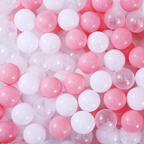 Image of Thenese Pink Ball Pit Balls for Girls Kids, Pool Toys Thicken Soft Plastic Balls for Ball Pit BPA Free Toddler Toy White Clear and Pink 100pcs