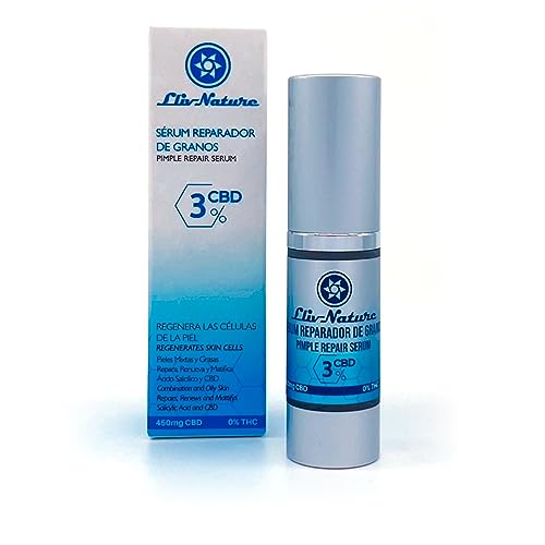 LLIVNATURE Sérum facial anti-acne 15 ml, 450 mg CBD e ácido salicílico. Peles mistas e gorduras, repara, renovação e máfica. Contém 97% de ingredientes de origem natural.