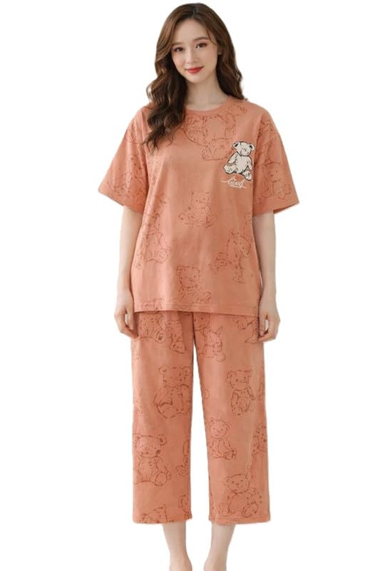 Women Oversized Soft Cotton Feel Relaxed Short Sleeve T Shirt with Matching Pyjama Night Suit-image-44