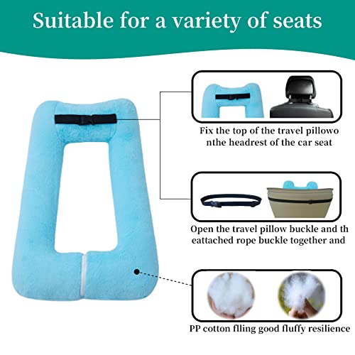 Image of FHSGGP Travel Pillow Upgraded Version of Aircraft Travel Neck Pillow | with Storage Bag, Sleep Pillows for Travel by Train, Car, or Plane, Supporting The Head and Body, Travel Pillow for Kids Blue