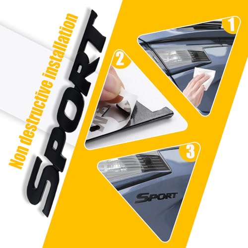 Image of 2PCS 3D Metal Sport Sticker for Car, Car Sport Emblem, 3D Premium Side Rear Trunk Emblem Badge Decals, Auto Badge Stickers Exterior Decoration Accessories Fit Most Cars (Black)