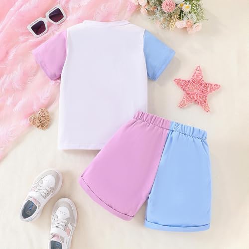 Image of Cakaner Toddler Kids Girl Clothes Floral Letter Graphic Top + Shorts 2PC Girls Summer Short Set
