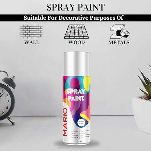 Image of Mario Spray Paint - 40 White Glossy (400ml) | Glossy White Spray Paint for Metal, Wood, Plastic, Walls & Automotive Use
