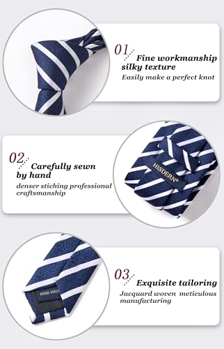 Image of HISDERN Stripe Tie Mens Ties with Pocket Square Set Classic 3.4'' Silk Formal Necktie Handkerchief for Business Wedding