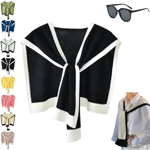 Women's Colorblock Shawl, Soft Stylish Wraps Striped Knitted Knotted Shawls, Travel Casual Wraps and Scarf Cape