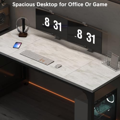 Image of NSdirect 63 inch Large Computer Desk,Modern Simple Style PC Table Office Desk Wide Workstation for Study Writing,Gaming and Home Office,Extra 1 inch Thicker Wooden Tabletop and Black Metal Frame,White+Black