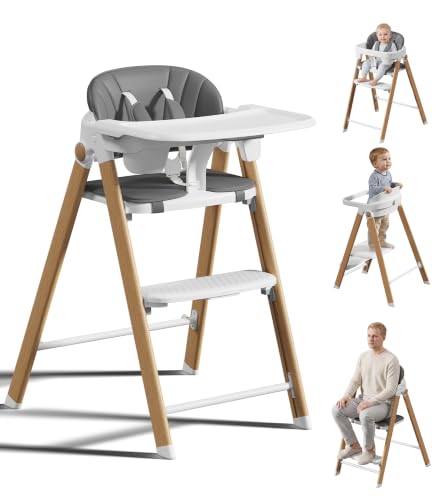 Convertible Baby High Chair &amp; Kids Step Stool, Foldable Toddler Highchairs
