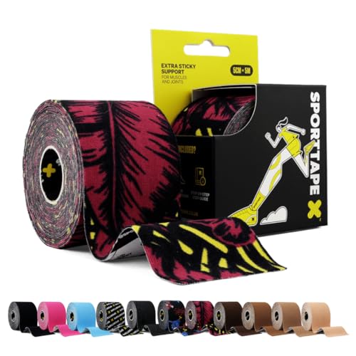 SPORTTAPE Kinesiologie Tape Wild - 5cm×5m Elastisch & Wasserfest Kinesiotapes/Tape Sport Hautfreundlich Baumwolle starke Haftung latexfrei für Muskel- & Gelenk-Support