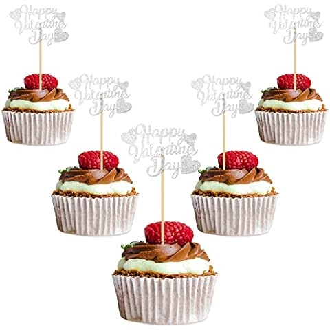 24 Glitter Valentine's Day Cupcake Toppers Cover