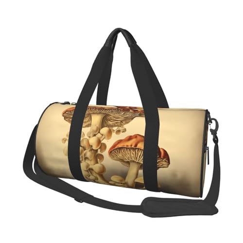 Sac de sport vintage champignons noir parfait pour voyager léger durant vos weekends