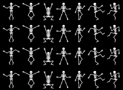 Halloween Dancing Skeletons 28 pcs 1 Inch White Fused Glass Decals