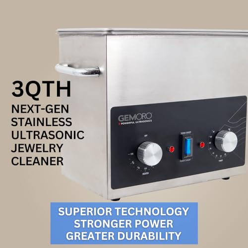 GemOro 3-Quart Ultrasonic Jewelry Cleaner | Heated Stainless Steel Personal Gentle Cleaner with Basket| Professional Performance Machine for Rings Watches Glasses Earrings (3QT) - Thumbnail 2
