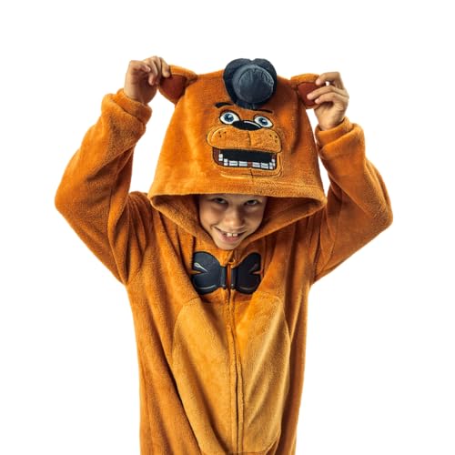 Bioworld Five Nights At Freddy's Freddy Fazbear Youth Kigurumi com capuz - 10, Fnf Fazbear marrom,