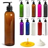 Royal Massage 8 oz Bullet Pump Bottle – Refillable Massage Oil, Lotion, Soap, Shampoo Dispenser – BPA-Free PET with Black Locking Pump – UV-Resistant for Essential Oils (Amber, 1)