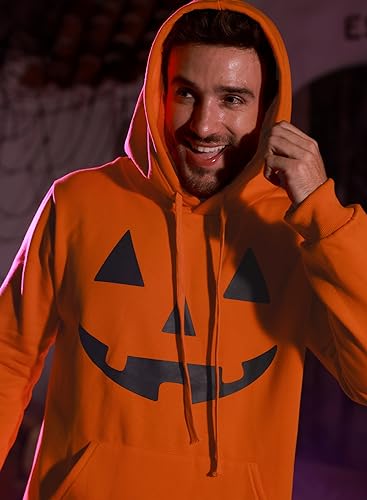 Mainfini Männer Fun Warmes Hoddie Pullover 3D Druck Hoodie Lustig Halloween Komisch Herren Kapuzenpullover Orange-Kürbis L