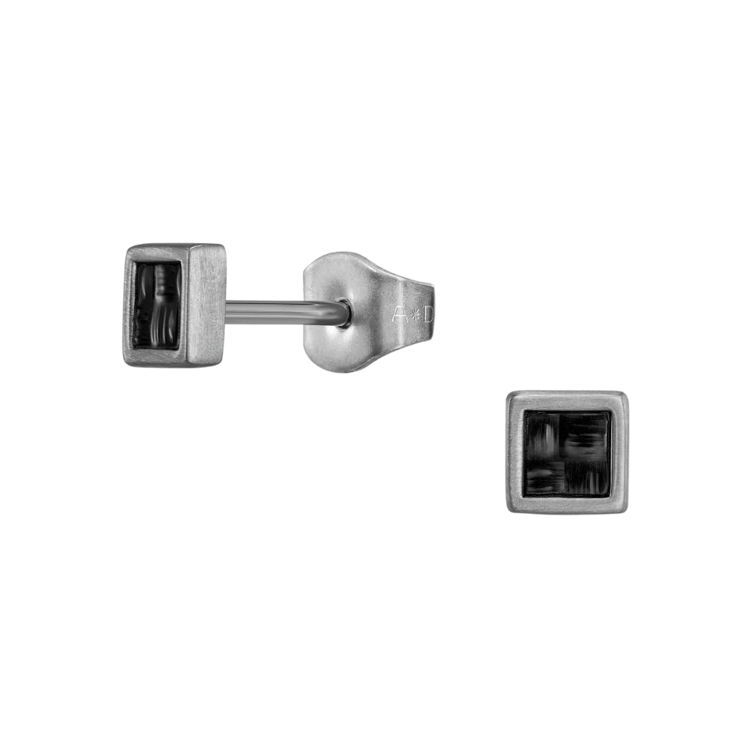 Traveller Ohrstecker - Herren - Edelstahl - Karbon - Quadrat - Silberfarben & Schwarz - Made in Germany - 4 mm - 171019