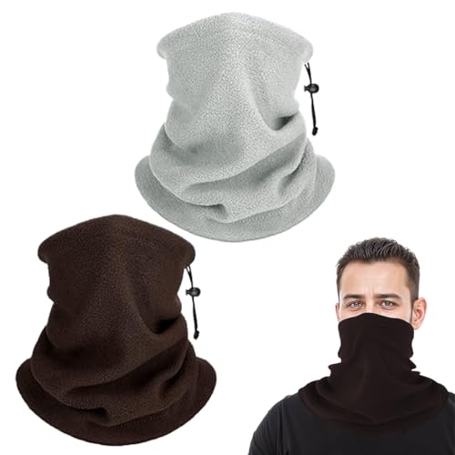 BQRKOTM 2 Pezzi Invernale Scaldacollo Uomo Donna Caldo Pile Sciarpa Elastico Tubolare Paracollo Termico Sportivo Scaldacollo per Moto Sci Running Ciclismo (Marrone, Grigio Chiaro)