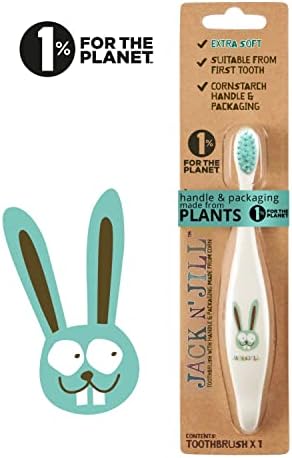 Jack N' Jill Kids Plastic Free Bio Toothbrush, Zero Waste Nylon Bristles Which are Soft on The Gums, Ergonomic Handles for Little Hands, Suitable from First Tooth - Bunny