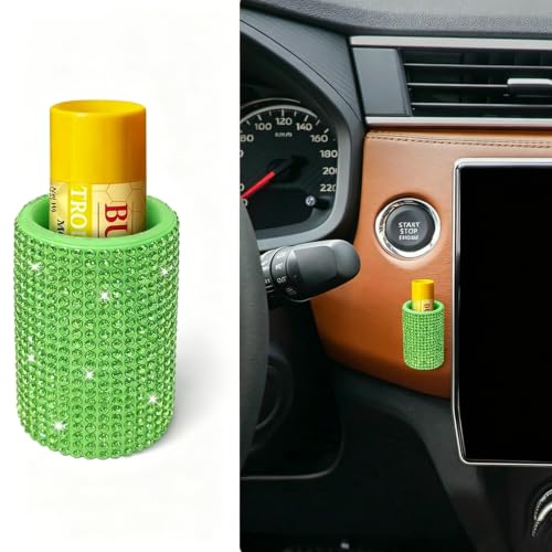 Image of Upright Car Chapstick Holder, Bling Insulating Lip Balm Holder,Rhinestone Car Accessories for Women Interior ,Suitable for Most Vehicles. (Green)