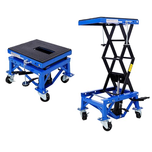 Hydraulic Motorcycle Lift Table with Wheels (Blue)