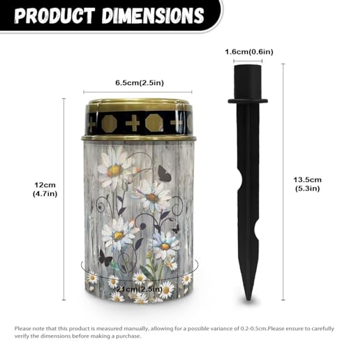 Image of Wood Print Daisy Light for Prayer Cemetery Solar Lights for Grave Cemetery Decor Candle Lamp Waterproof Solar Power Light Eternal Lights for Graves Cemetery Memorial Gift 2 PCS