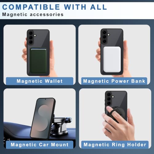 Image of CEDO Backcover for Samsung Galaxy S25 FE (5G) | Compatible with Magsafe Wireless Charging | Camera Protection Shockproof Case | Magnetic Ring Lock Transparent Acrylic Clear Backcase (Black)