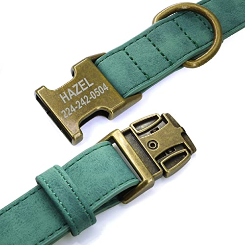 PET ARTIST Leder Hundehalsband personalisiert,gerolltes Leder Hundehalsband mit Namensschild,verstellbare und weich gepolsterte Hundehalsbänder für mittlere,kleine,große Hunde,Grün,M