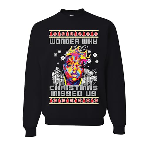wild custom apparel Wonder Why Christmas Missed Us King Face Ugly Christmas Sweater Crewneck Sweatshirt