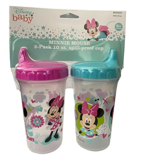 Disney Baby Toddler Sippy Cups for Girls| 10 Ounce Minnie Mouse Sippy Cup (Pack of 2)| Durable Blue Leak Proof Travel Water Bottle for Baby & Toddlers, M99299