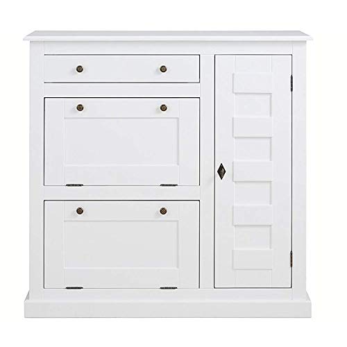 Image of APRODZ Mango Wood Castil Shoe Cabinet for Home | Shoe Rack Organiser | White Finish