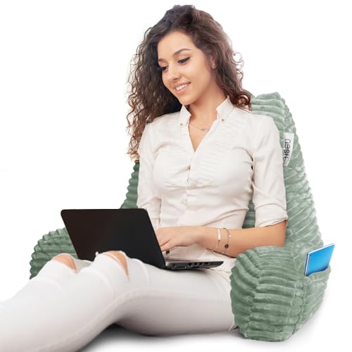 Image of Nestl Reading Pillow with Shredded Memory Foam, Luxe Cut Plush Back Pillow for Sitting Up in Bed, Back and Arms Adjustable Support for Adult & Teens, Backrest Pillows with Washable Cover Sage Green