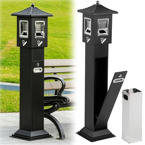 Image of Commercial Trash Disposal Receptacle, Outdoor Trash Can with Removable Inner Bucket, Metal Ash Bin for Home Offices Restaurants Bars Convenience Stores